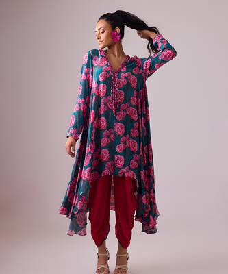 Blue georgette floral printed kurta set 1