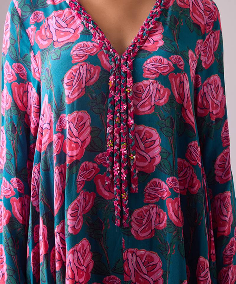 Blue georgette floral printed kurta set