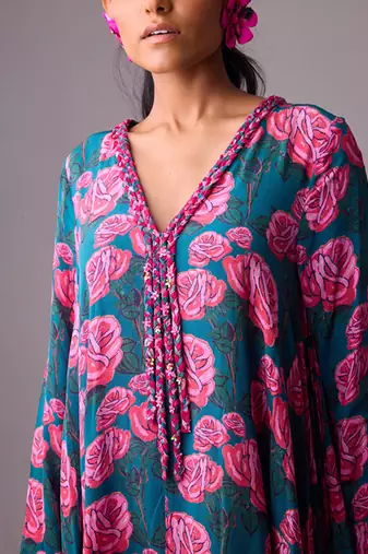 Blue georgette floral printed kurta set