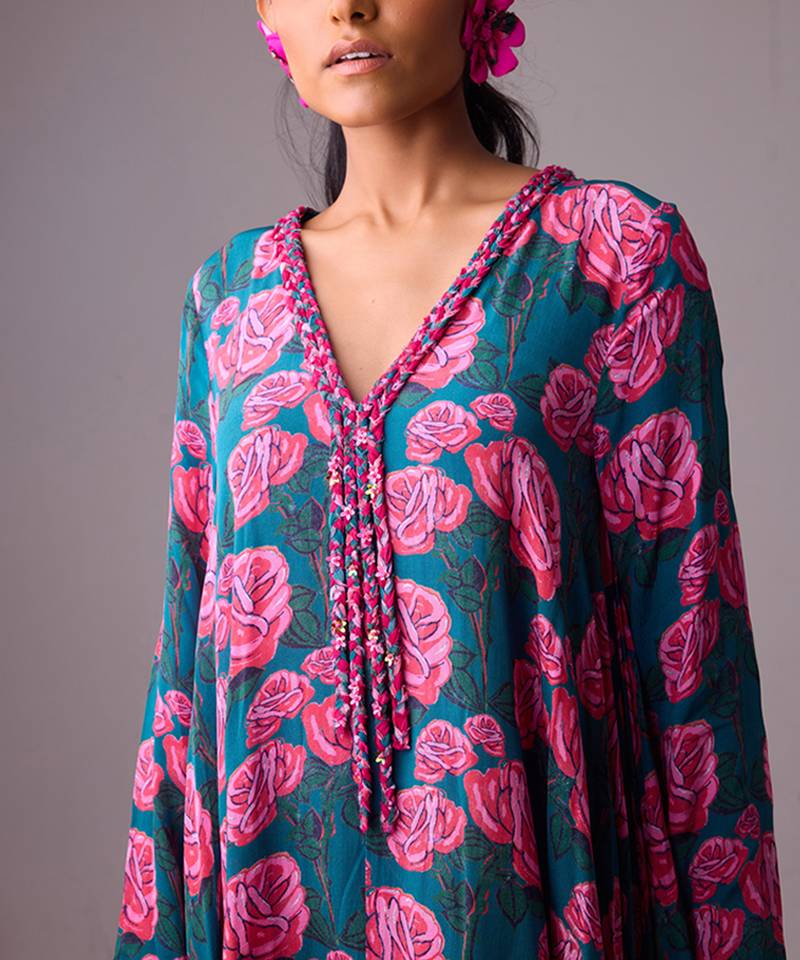 Blue georgette floral printed kurta set