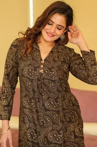 Brown printed muslin salwar-kameez