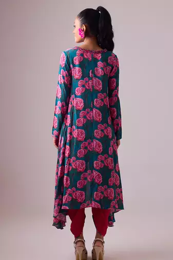 Blue georgette floral printed kurta set