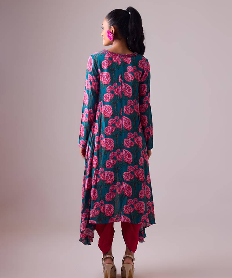 Blue georgette floral printed kurta set
