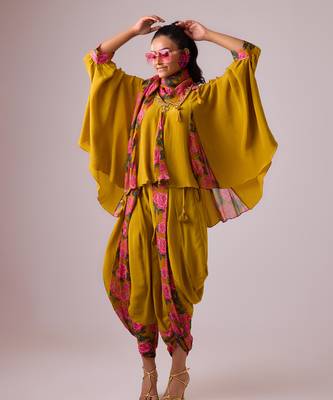 Mustard georgette plain kaftan 1