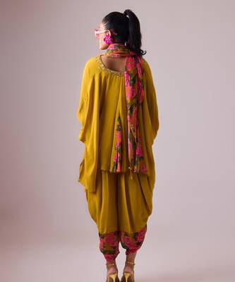 Mustard georgette plain kaftan 2