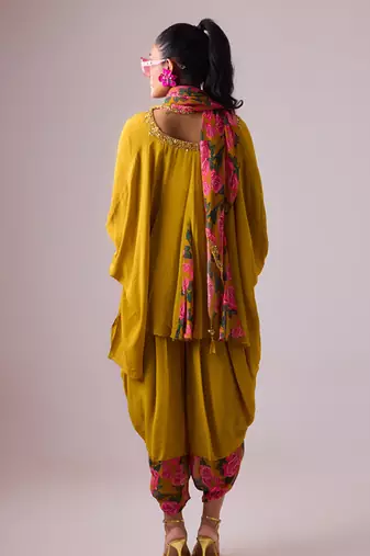 Mustard georgette plain kaftan