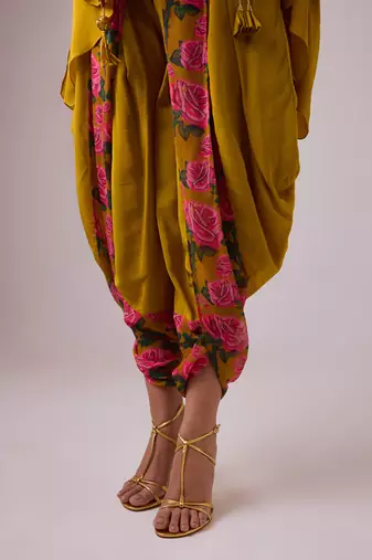 Mustard georgette plain kaftan