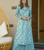 Sky blue printed muslin salwar-kameez