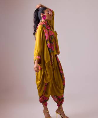 Mustard georgette plain kaftan 4