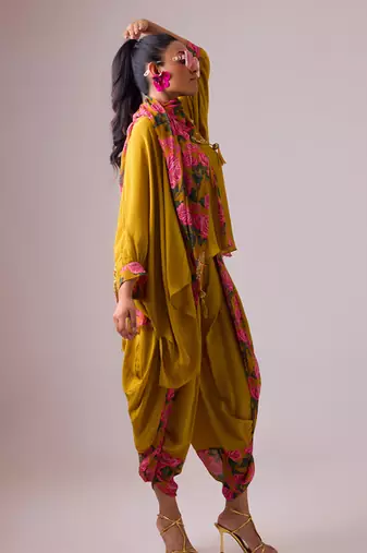 Mustard georgette plain kaftan
