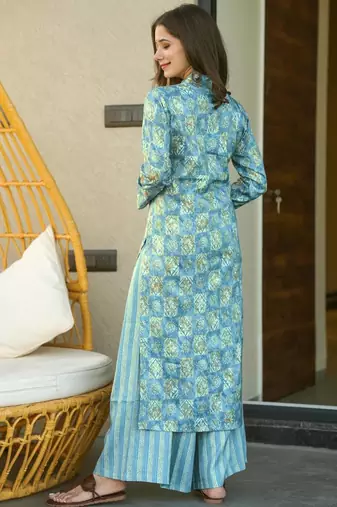 Sky blue printed muslin salwar-kameez