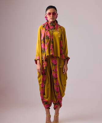 Mustard georgette plain kaftan 5