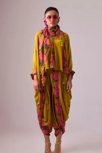 Mustard georgette plain kaftan