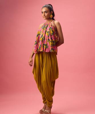 Pink georgette floral printed co ord set 1