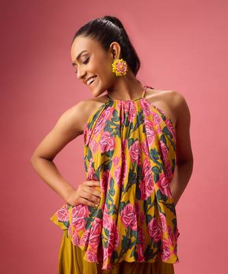 Pink georgette floral printed co ord set 2