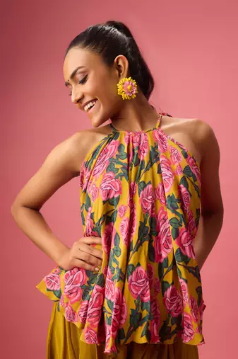 Pink georgette floral printed co ord set