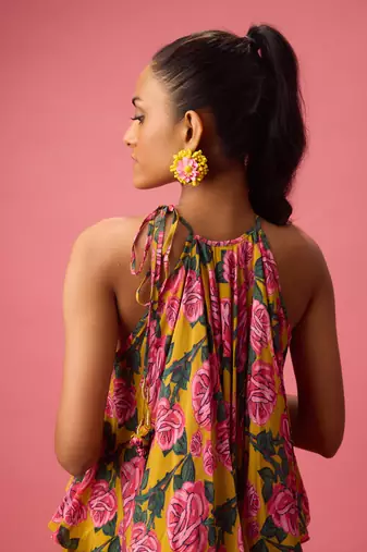 Pink georgette floral printed co ord set