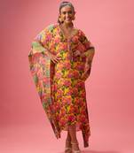 Yellow floral printed georgette kaftan