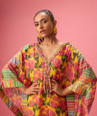 Yellow floral printed georgette kaftan 2