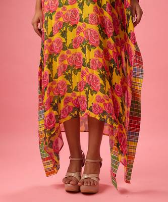 Yellow floral printed georgette kaftan 5