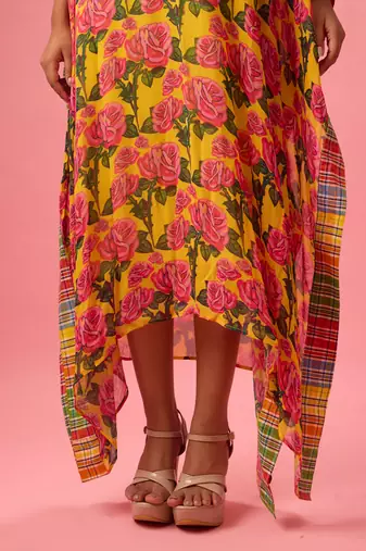 Yellow floral printed georgette kaftan