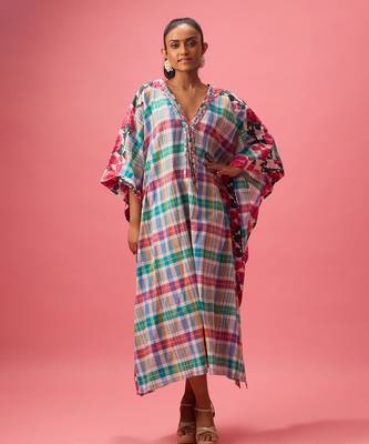 Blue cotton floral printed kaftan 1