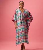 Blue cotton floral printed kaftan