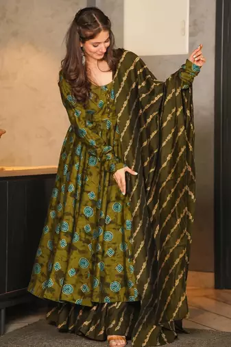Green printed maslin   palazzo