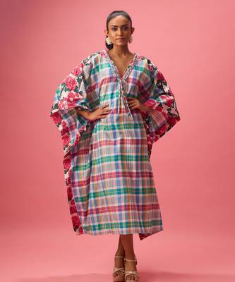 Blue cotton floral printed kaftan 2