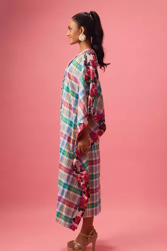 Blue cotton floral printed kaftan