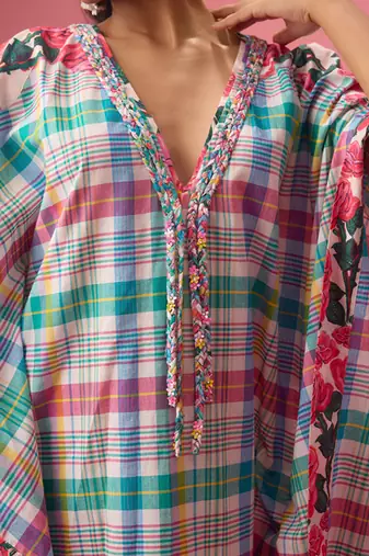 Blue cotton floral printed kaftan