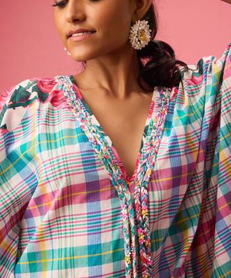 Blue cotton floral printed kaftan 5