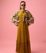 Mustard silk satin plain long dreess