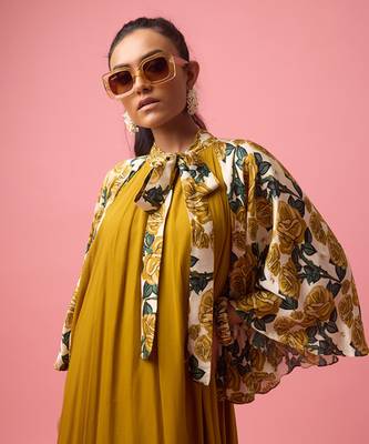 Mustard silk satin plain long dreess 3