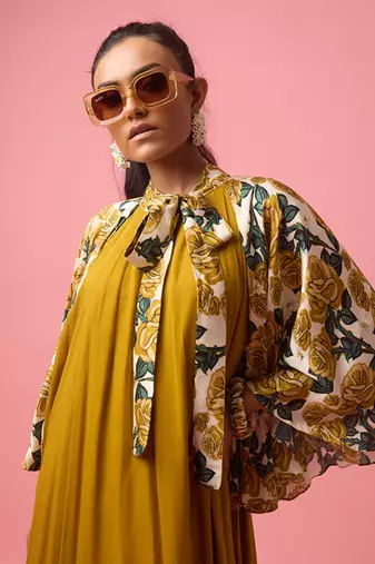 Mustard silk satin plain long dreess