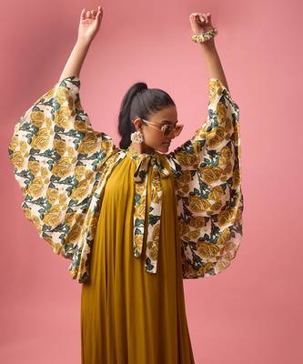 Mustard silk satin plain long dreess 5
