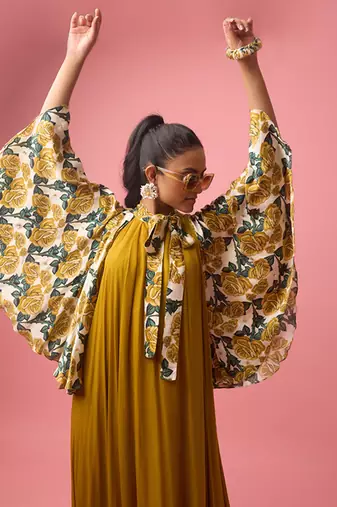 Mustard silk satin plain long dreess