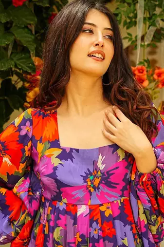 Multicolor printed georgette gown