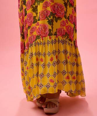 Yellow rayon cotton floral printed long dreess 5