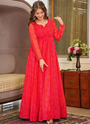 Red printed georgette gown 2