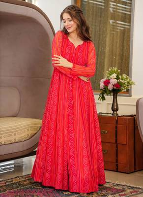 Red printed georgette gown 4