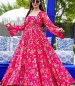 Pink printed georgette gown
