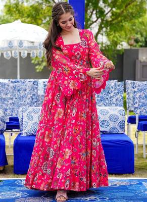 Pink printed georgette gown 2