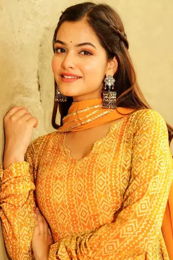 Yellow printed georgette gown