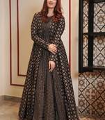 Black digital print muslin gown