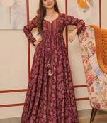 Maroon digital print muslin gown