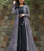 Black digital print muslin gown