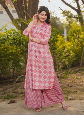 Peach printed rayon palazzo 1