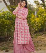 Peach printed rayon palazzo