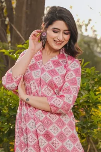 Peach printed rayon palazzo